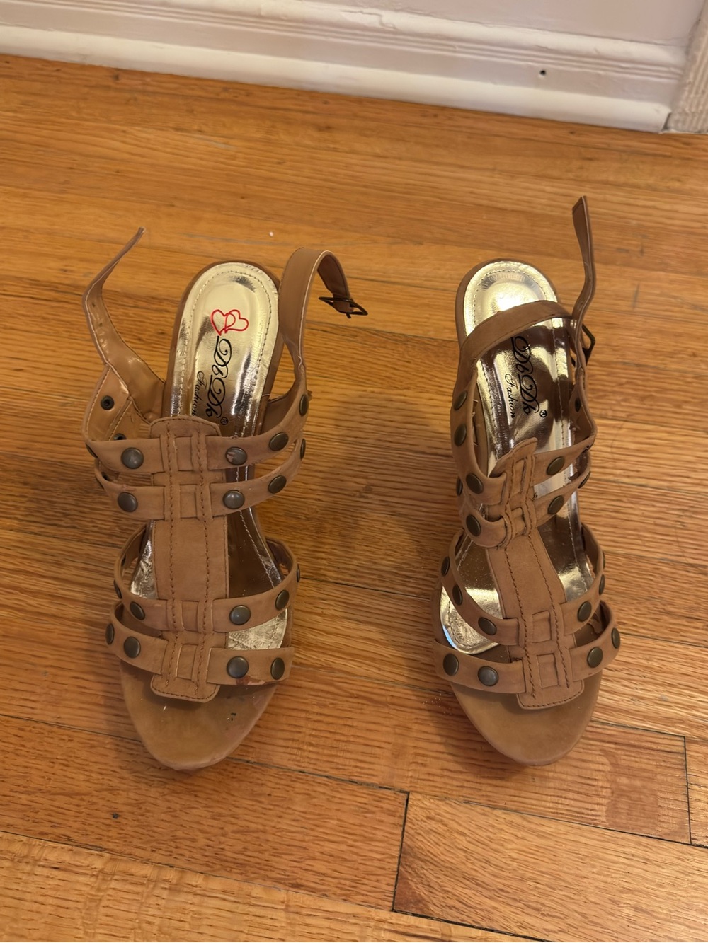 Dollhouse Cognac Studded Strappy Heels